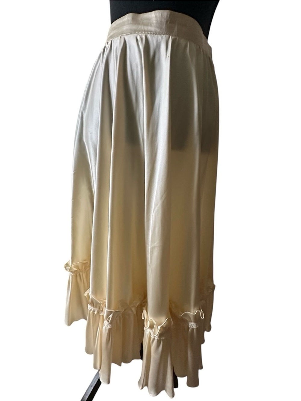 Cream Satin Maxi Skirt with Ruffle Detail